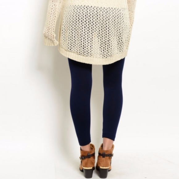 NAVY BLUE FLEECED LINED LEGGINGS - Picture 4 of 4